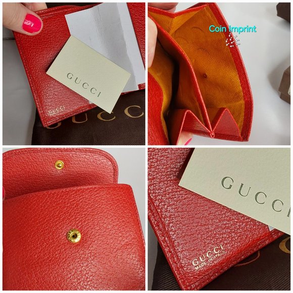 'GUCCI' 'CINGHIALE MACULATO~ROSSO' LEATHER GOLD BUCKLE TRIFOLD WALLET, BOX & BAG - Picture 13 of 16
